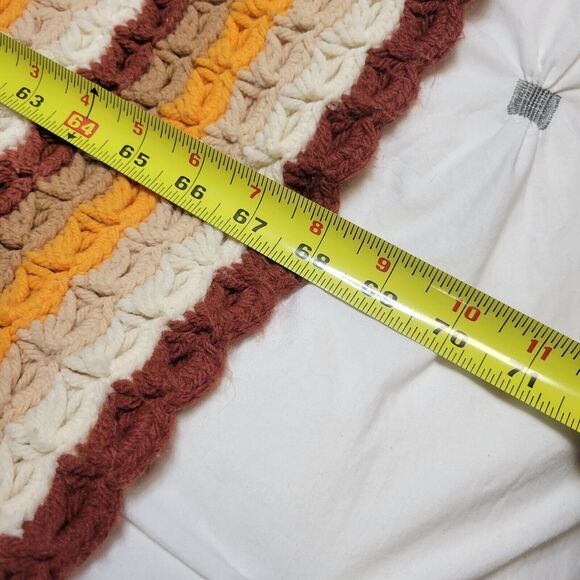 Handmade Afghan Throw Blanket Striped Fall Inspired 3x4 1/2 - Picture 6 of 8